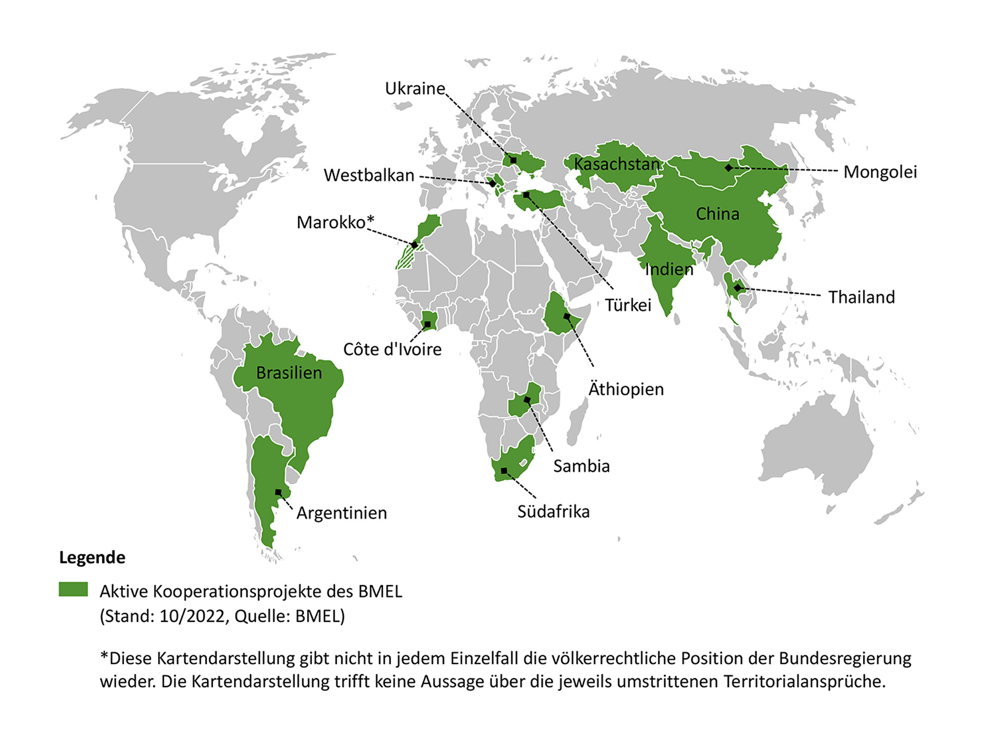 Weltkarte mit Übersicht der Projektländer des BKP